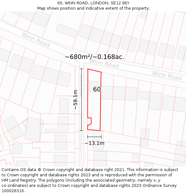 60, WINN ROAD, LONDON, SE12 9EY: Plot and title map