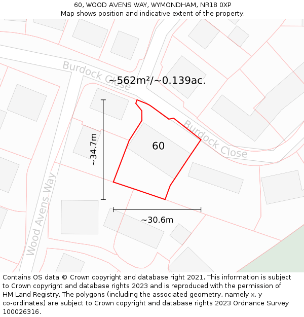 60, WOOD AVENS WAY, WYMONDHAM, NR18 0XP: Plot and title map