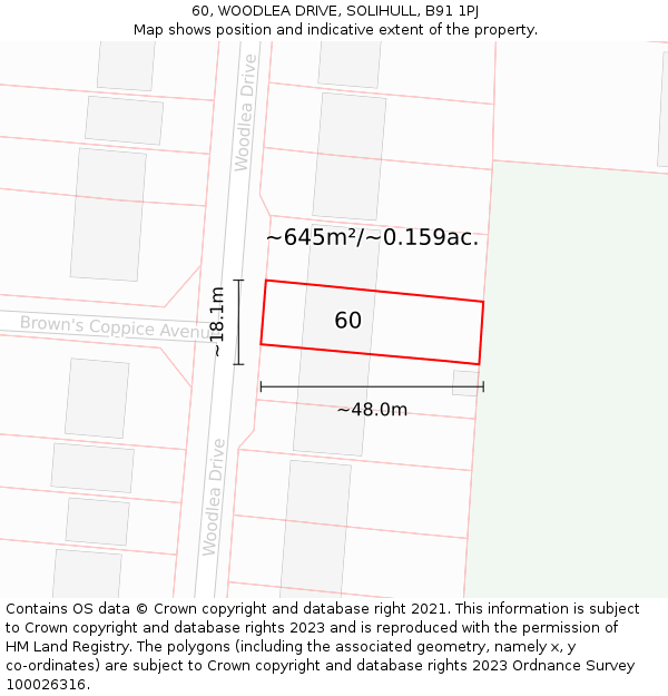 60, WOODLEA DRIVE, SOLIHULL, B91 1PJ: Plot and title map