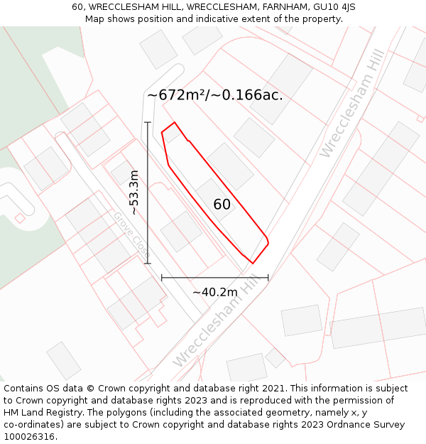60, WRECCLESHAM HILL, WRECCLESHAM, FARNHAM, GU10 4JS: Plot and title map