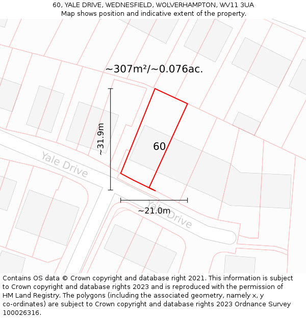 60, YALE DRIVE, WEDNESFIELD, WOLVERHAMPTON, WV11 3UA: Plot and title map