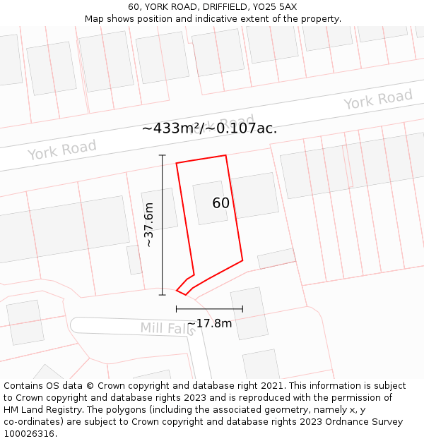 60, YORK ROAD, DRIFFIELD, YO25 5AX: Plot and title map