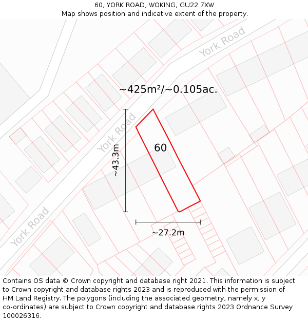 60, YORK ROAD, WOKING, GU22 7XW: Plot and title map