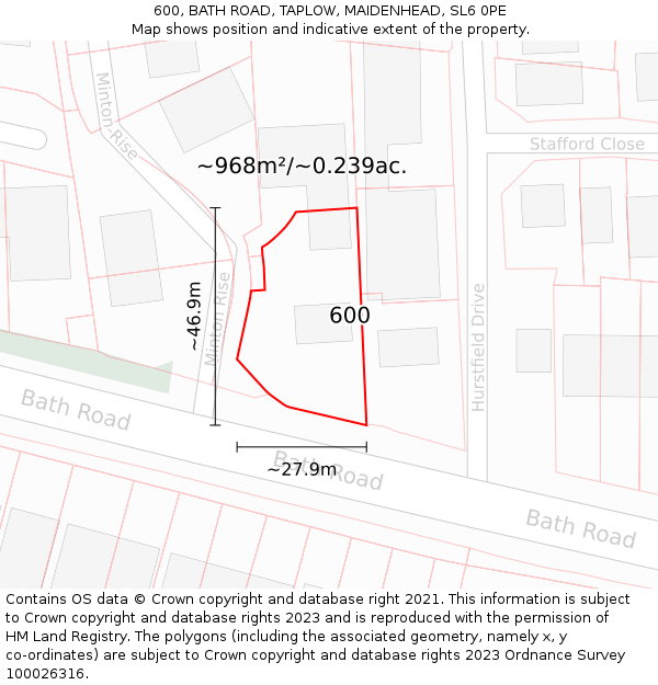 600, BATH ROAD, TAPLOW, MAIDENHEAD, SL6 0PE: Plot and title map