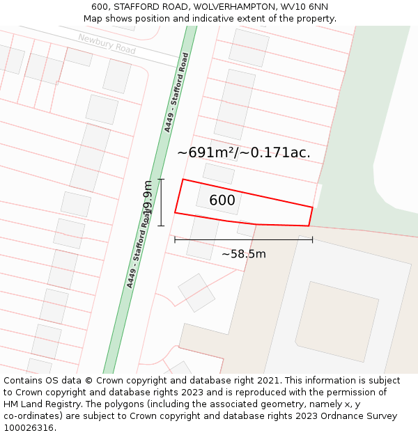 600, STAFFORD ROAD, WOLVERHAMPTON, WV10 6NN: Plot and title map