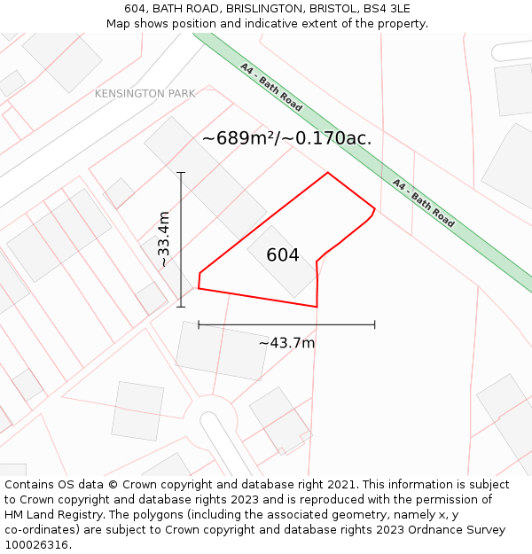 604, BATH ROAD, BRISLINGTON, BRISTOL, BS4 3LE: Plot and title map