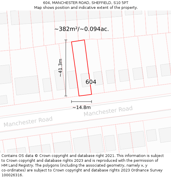 604, MANCHESTER ROAD, SHEFFIELD, S10 5PT: Plot and title map