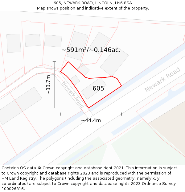 605, NEWARK ROAD, LINCOLN, LN6 8SA: Plot and title map