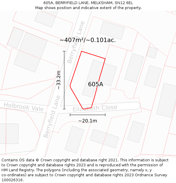 605A, BERRYFIELD LANE, MELKSHAM, SN12 6EL: Plot and title map