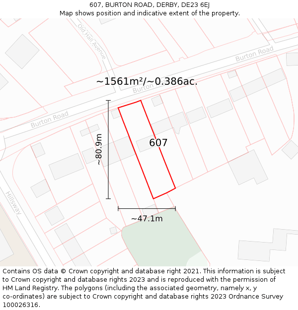 607, BURTON ROAD, DERBY, DE23 6EJ: Plot and title map