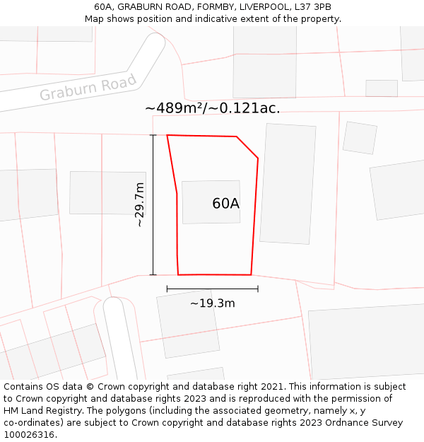 60A, GRABURN ROAD, FORMBY, LIVERPOOL, L37 3PB: Plot and title map