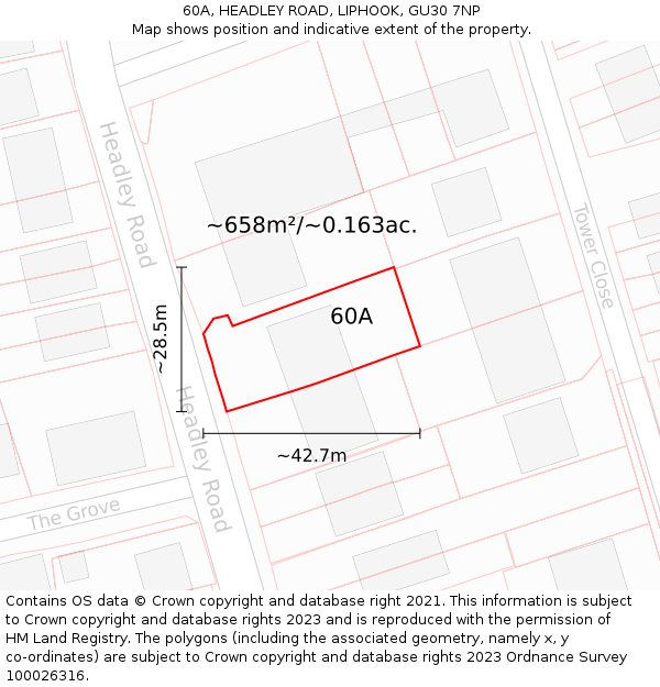 60A, HEADLEY ROAD, LIPHOOK, GU30 7NP: Plot and title map