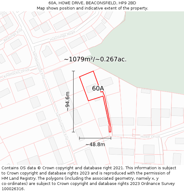 60A, HOWE DRIVE, BEACONSFIELD, HP9 2BD: Plot and title map