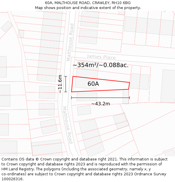 60A, MALTHOUSE ROAD, CRAWLEY, RH10 6BG: Plot and title map