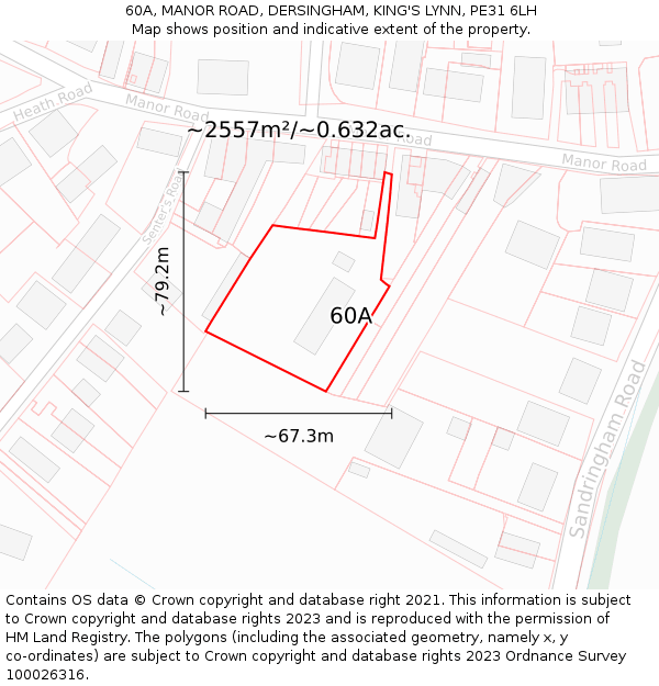 60A, MANOR ROAD, DERSINGHAM, KING'S LYNN, PE31 6LH: Plot and title map