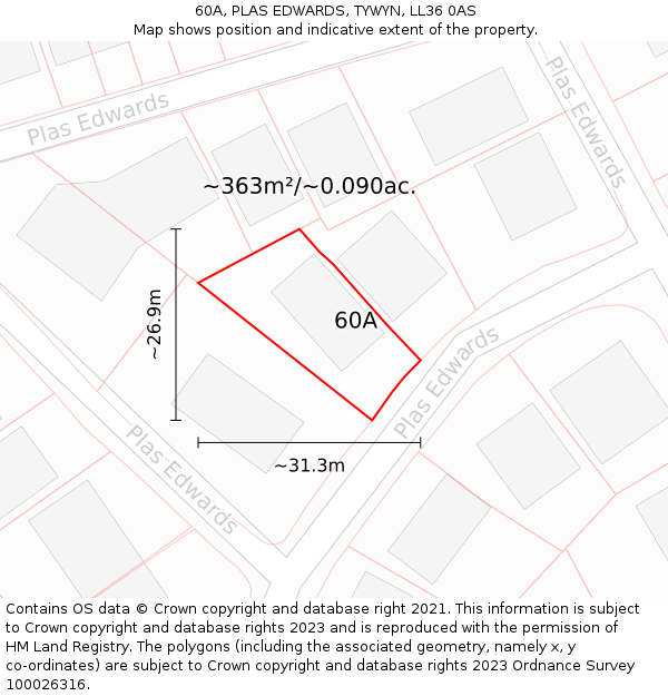 60A, PLAS EDWARDS, TYWYN, LL36 0AS: Plot and title map