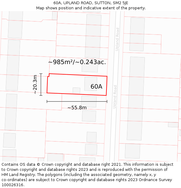 60A, UPLAND ROAD, SUTTON, SM2 5JE: Plot and title map