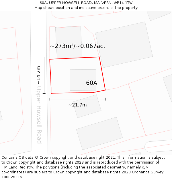 60A, UPPER HOWSELL ROAD, MALVERN, WR14 1TW: Plot and title map