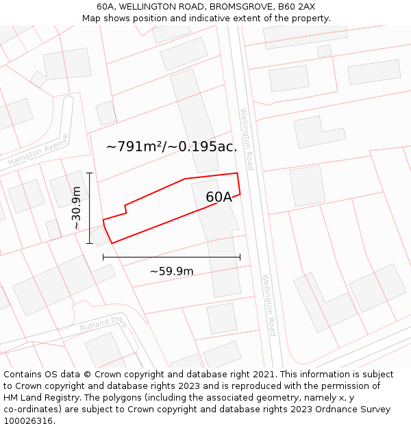 60A, WELLINGTON ROAD, BROMSGROVE, B60 2AX: Plot and title map
