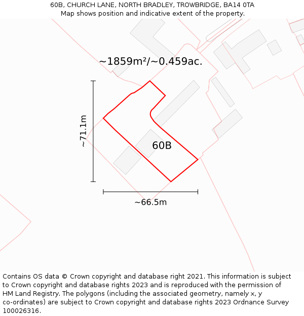 60B, CHURCH LANE, NORTH BRADLEY, TROWBRIDGE, BA14 0TA: Plot and title map