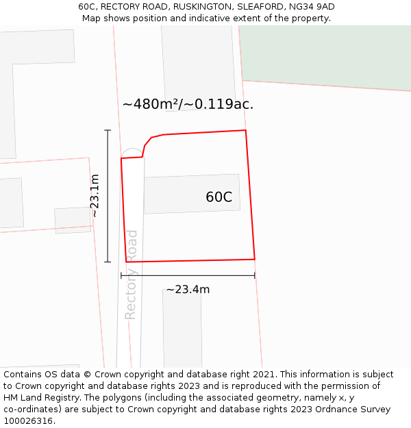 60C, RECTORY ROAD, RUSKINGTON, SLEAFORD, NG34 9AD: Plot and title map