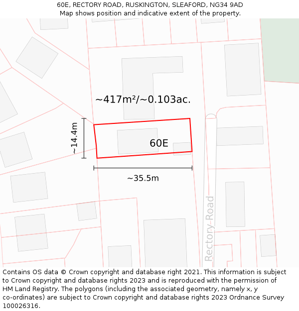 60E, RECTORY ROAD, RUSKINGTON, SLEAFORD, NG34 9AD: Plot and title map