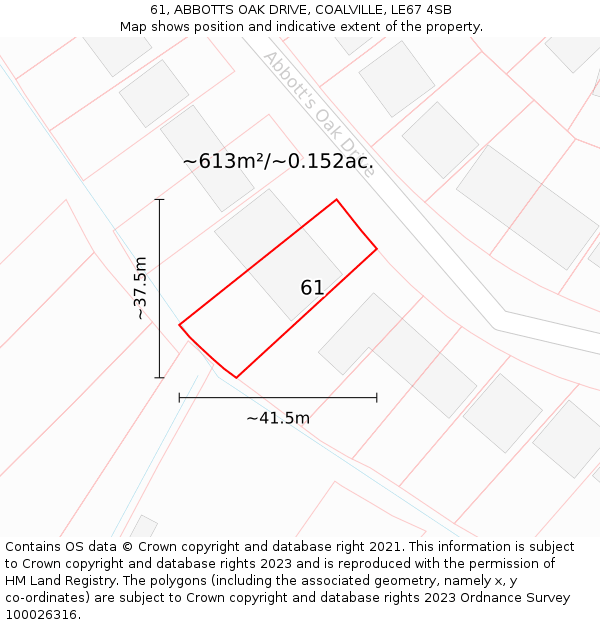 61, ABBOTTS OAK DRIVE, COALVILLE, LE67 4SB: Plot and title map