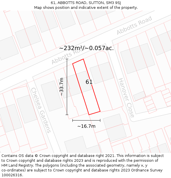 61, ABBOTTS ROAD, SUTTON, SM3 9SJ: Plot and title map