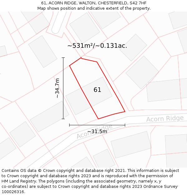 61, ACORN RIDGE, WALTON, CHESTERFIELD, S42 7HF: Plot and title map