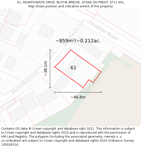 61, ADAMTHWAITE DRIVE, BLYTHE BRIDGE, STOKE-ON-TRENT, ST11 9HL: Plot and title map