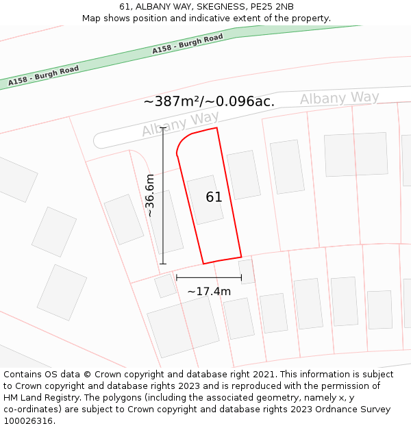 61, ALBANY WAY, SKEGNESS, PE25 2NB: Plot and title map