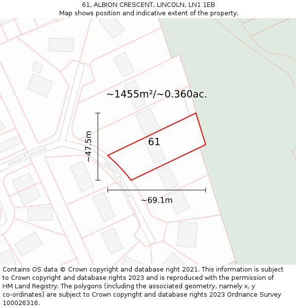 61, ALBION CRESCENT, LINCOLN, LN1 1EB: Plot and title map