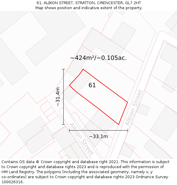 61, ALBION STREET, STRATTON, CIRENCESTER, GL7 2HT: Plot and title map