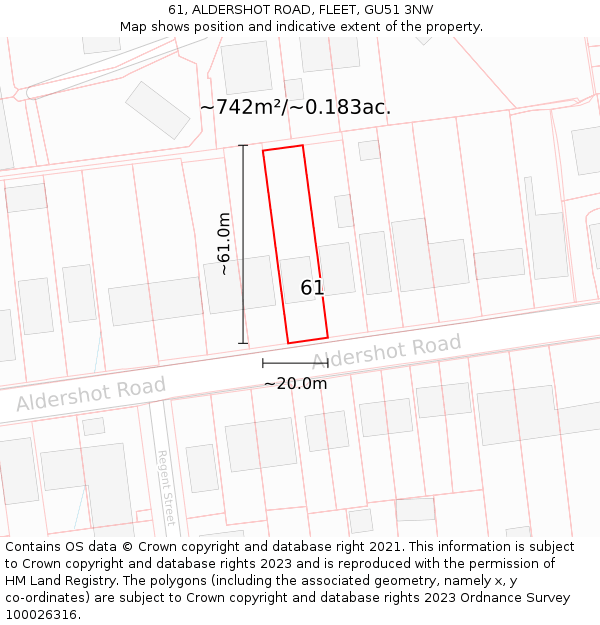 61, ALDERSHOT ROAD, FLEET, GU51 3NW: Plot and title map