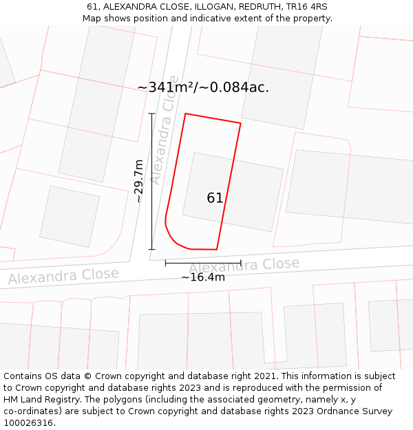 61, ALEXANDRA CLOSE, ILLOGAN, REDRUTH, TR16 4RS: Plot and title map