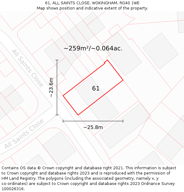 61, ALL SAINTS CLOSE, WOKINGHAM, RG40 1WE: Plot and title map