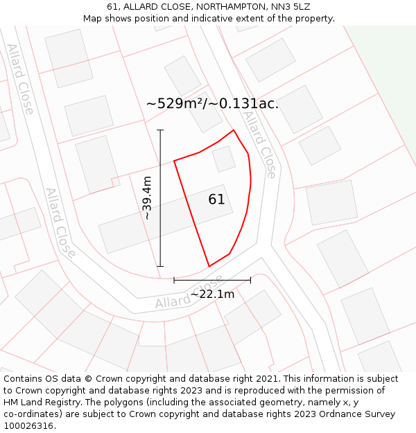 61, ALLARD CLOSE, NORTHAMPTON, NN3 5LZ: Plot and title map