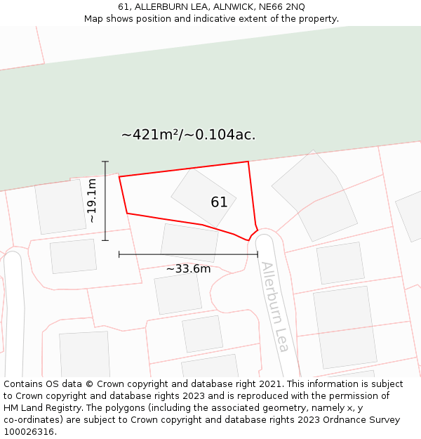 61, ALLERBURN LEA, ALNWICK, NE66 2NQ: Plot and title map