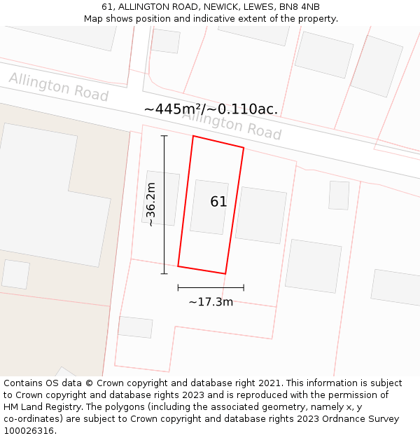 61, ALLINGTON ROAD, NEWICK, LEWES, BN8 4NB: Plot and title map