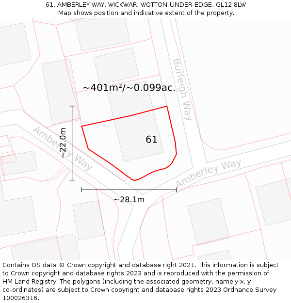 61, AMBERLEY WAY, WICKWAR, WOTTON-UNDER-EDGE, GL12 8LW: Plot and title map