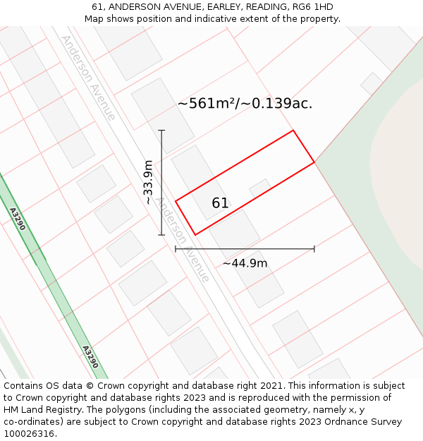 61, ANDERSON AVENUE, EARLEY, READING, RG6 1HD: Plot and title map