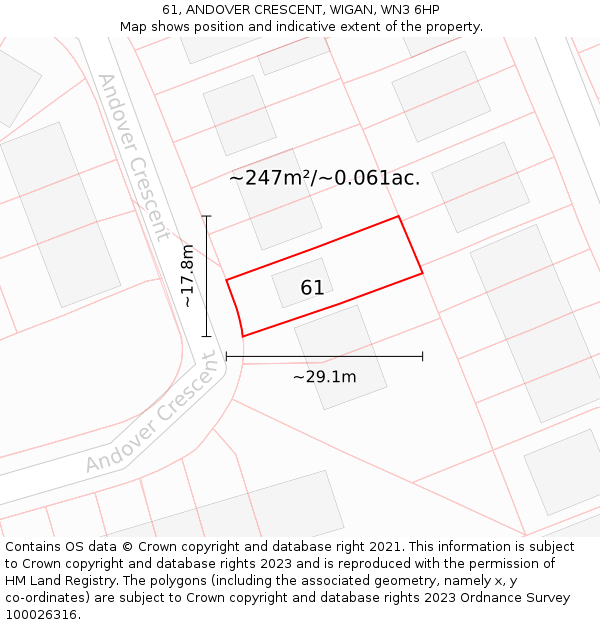 61, ANDOVER CRESCENT, WIGAN, WN3 6HP: Plot and title map