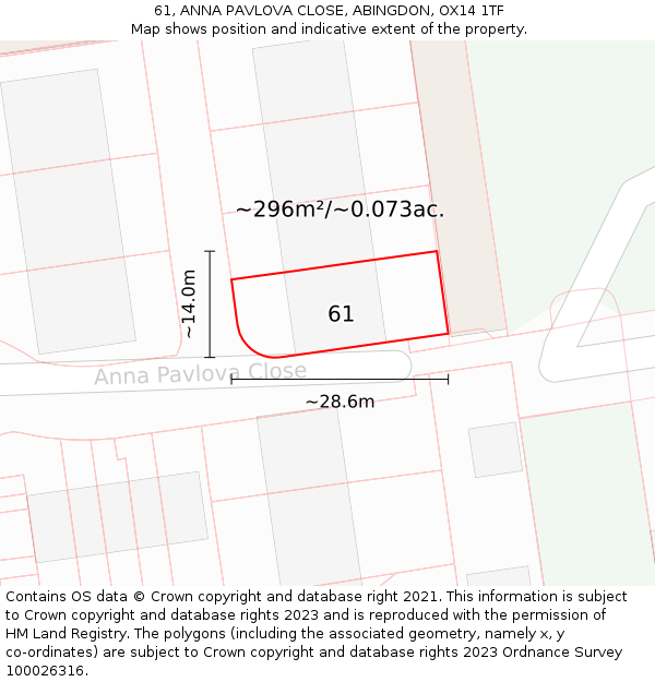 61, ANNA PAVLOVA CLOSE, ABINGDON, OX14 1TF: Plot and title map