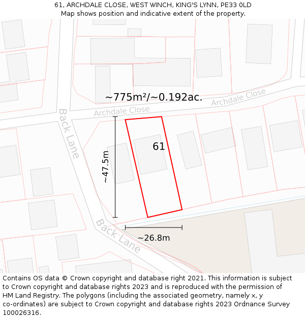 61, ARCHDALE CLOSE, WEST WINCH, KING'S LYNN, PE33 0LD: Plot and title map
