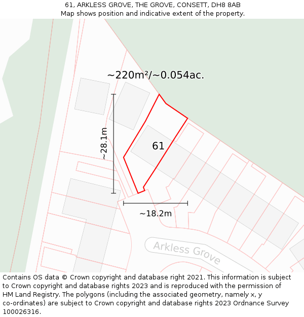 61, ARKLESS GROVE, THE GROVE, CONSETT, DH8 8AB: Plot and title map