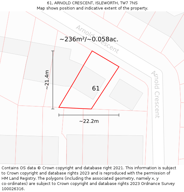61, ARNOLD CRESCENT, ISLEWORTH, TW7 7NS: Plot and title map