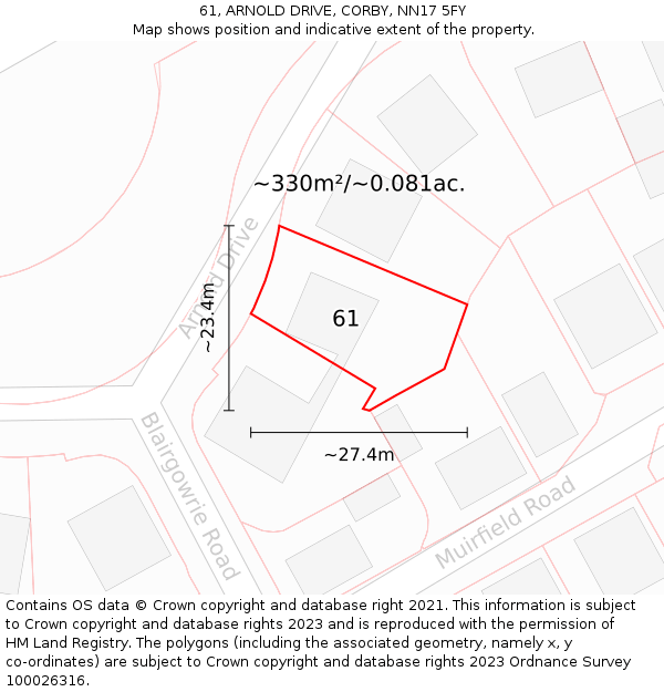 61, ARNOLD DRIVE, CORBY, NN17 5FY: Plot and title map