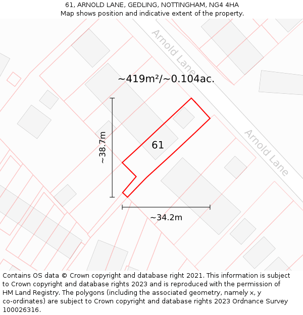 61, ARNOLD LANE, GEDLING, NOTTINGHAM, NG4 4HA: Plot and title map