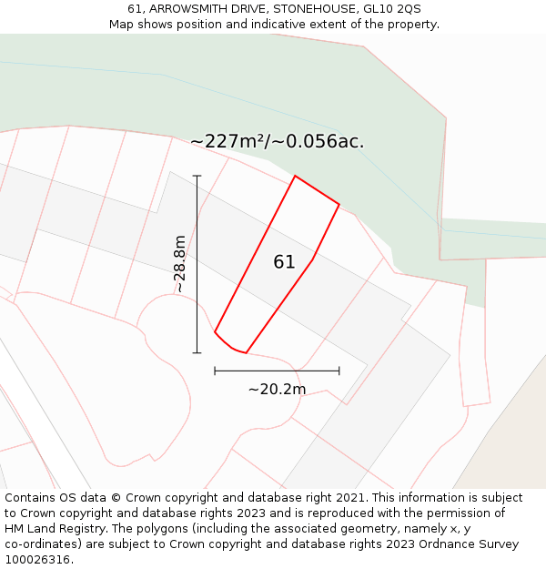 61, ARROWSMITH DRIVE, STONEHOUSE, GL10 2QS: Plot and title map