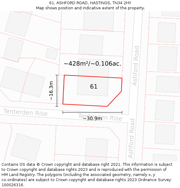 61, ASHFORD ROAD, HASTINGS, TN34 2HY: Plot and title map